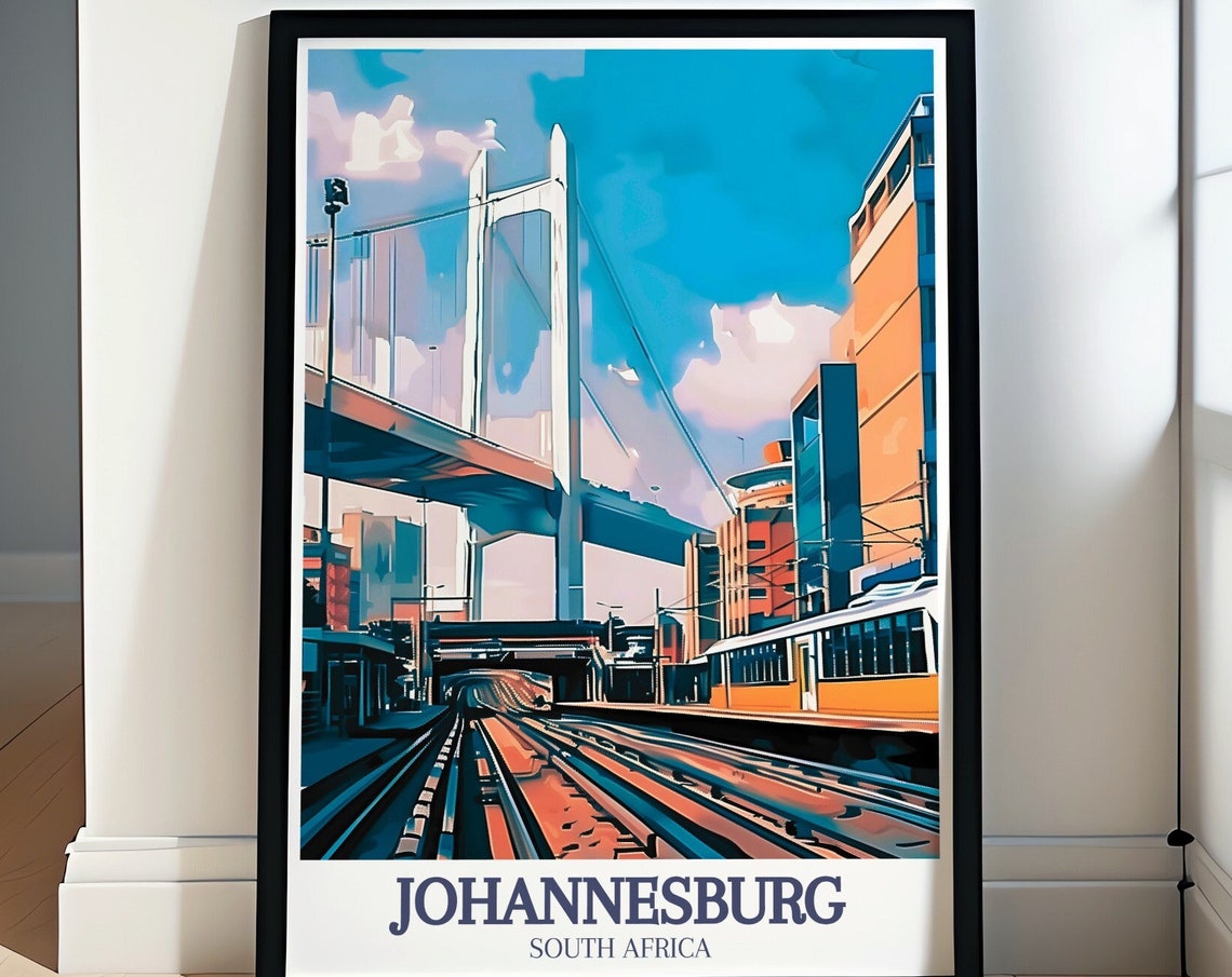 Johannesburg Travel Print Park Station South Africa Wall Art Nelson Mandela Bridge And Johannesburg Park Station Decor