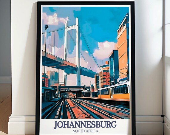 Johannesburg Travel Print Park Station South Africa Wall Art Nelson Mandela Bridge And Johannesburg Park Station Decor