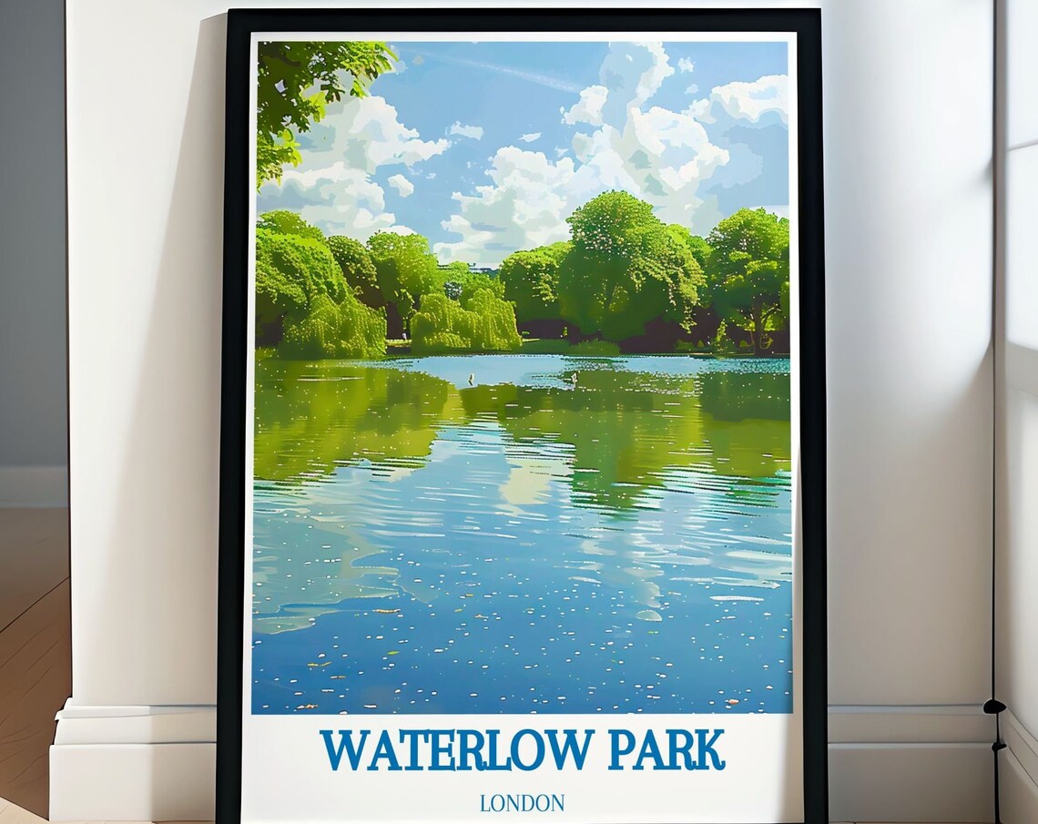 Waterlow Park Lake Vertical View Lush Green Trees London Park Poster