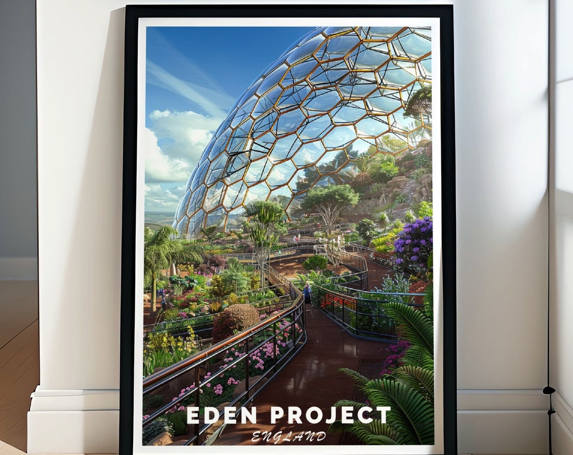 Eden Project Geodesic Biome Garden Dome Cornwall England Travel Poster