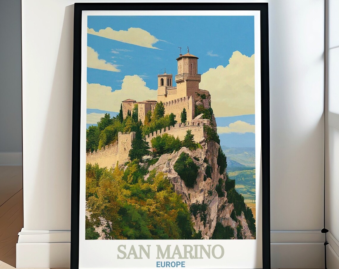 San Marino Europe Guaita Tower Cliffside Fortress Travel Poster