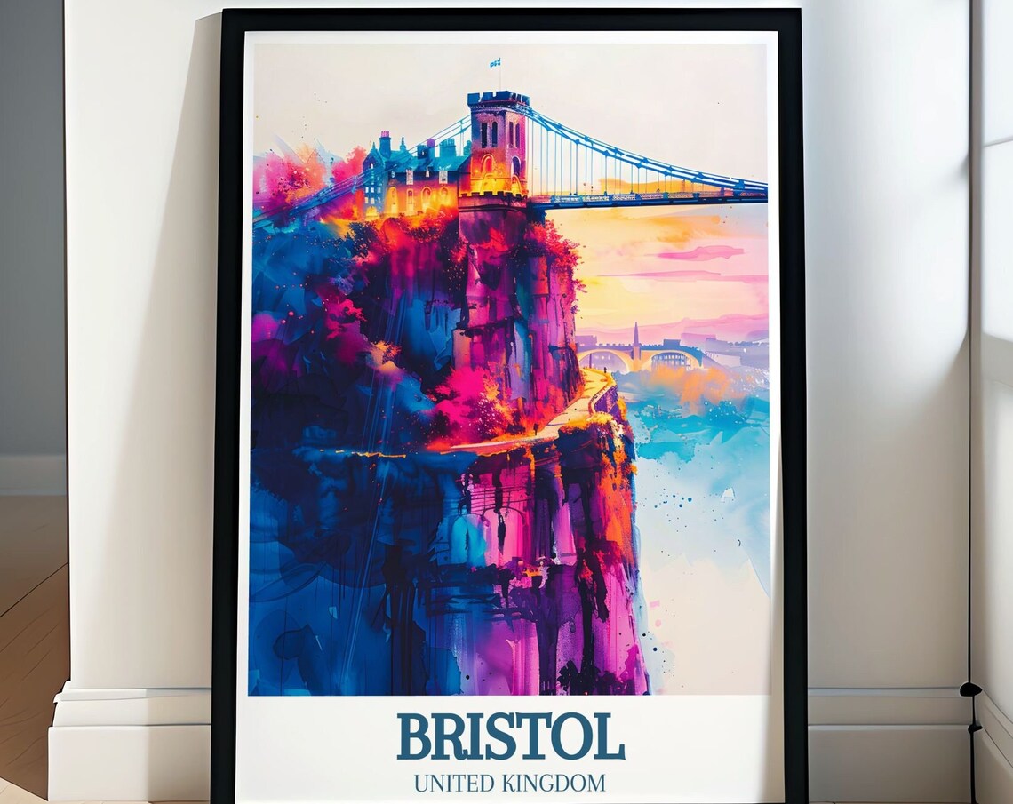 Clifton Suspension Bridge Bristol Sunset River Avon Travel Poster