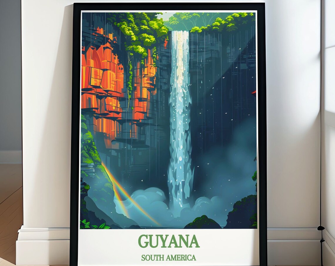 Kaieteur Falls Guyana Moonlit Waterfall Night Scene Travel Poster