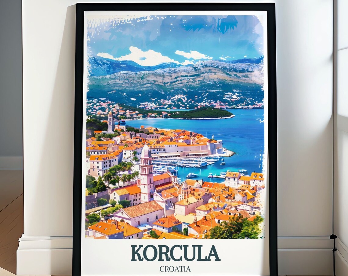 Korcula Croatia Old Town Orange Roofs Adriatic Cathedral View Poster