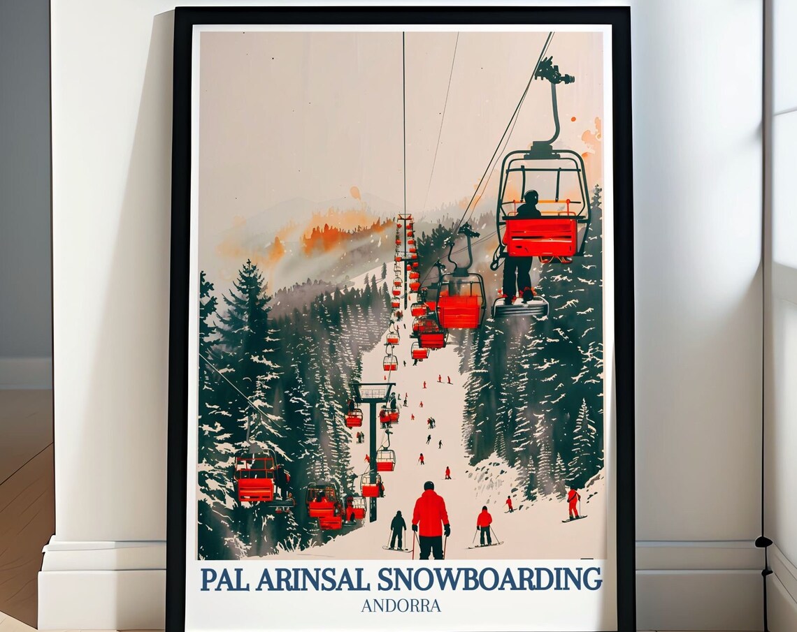 Pal Arinsal Red Chairlift Ascending Through Snowy Pines Poster
