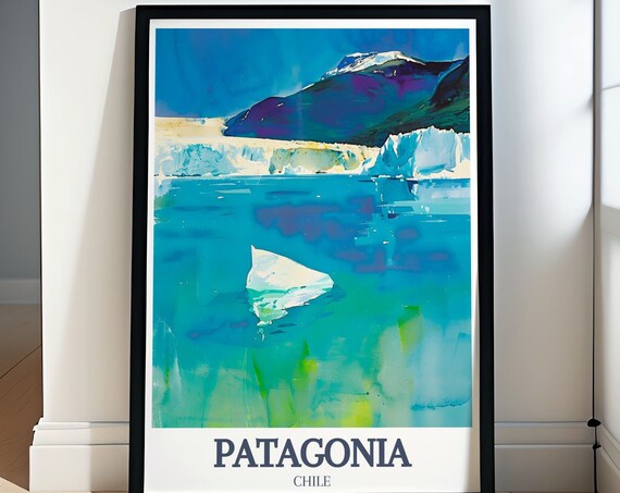 Patagonia Chile Glacier Lagoon Icebergs Snowy Peaks Adventure Poster
