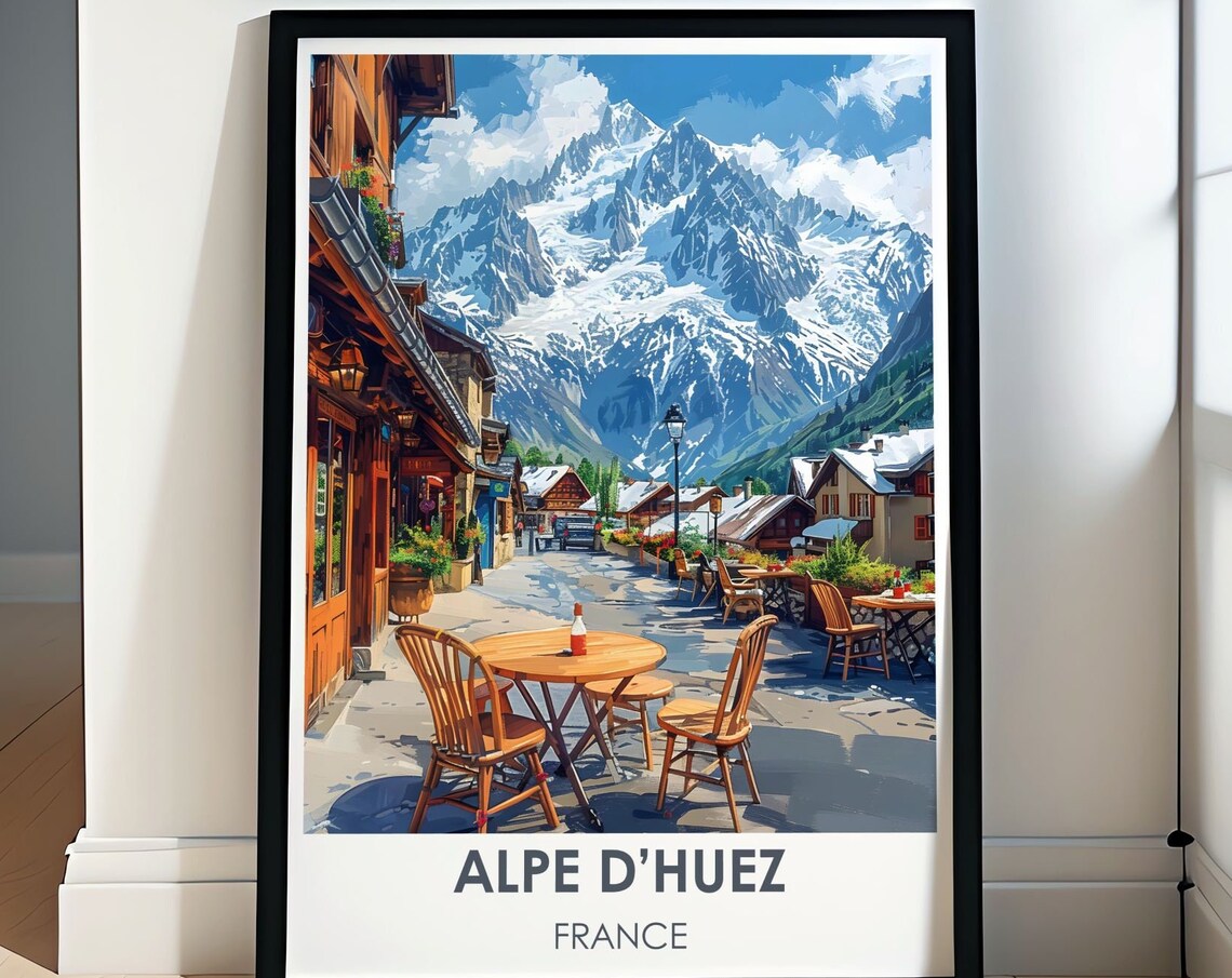 Alpe d'Huez France Alpine Village Cafe Street Summer Scene Poster
