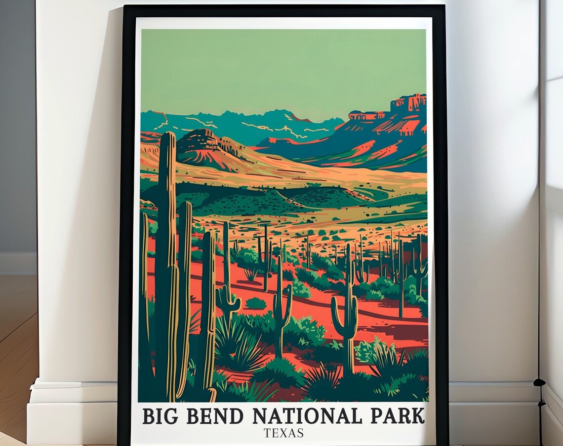 Big Bend National Park Red Desert Cactus Texas Travel Poster