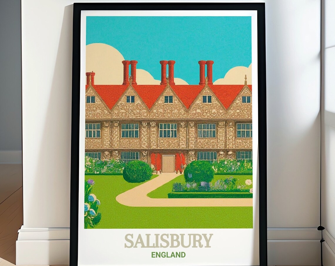 Salisbury England Historic Manor House Red Roof Garden Poster