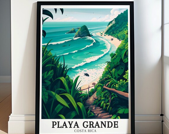 Playa Grande Costa Rica Jungle Staircase Beach Cove View Poster