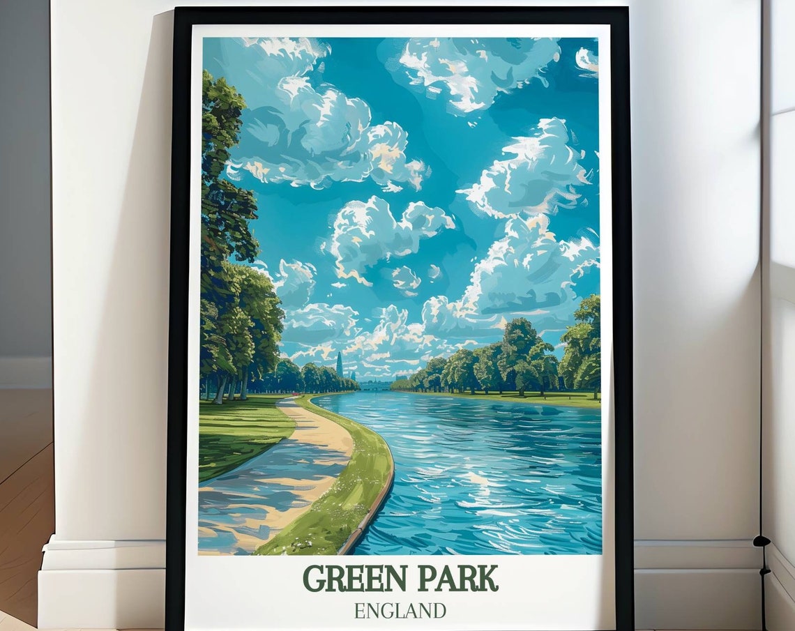 Green Park England Winding River Blue Sky Summer Stroll Poster