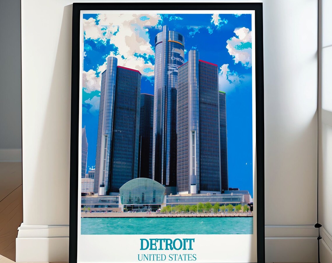 Detroit United States Renaissance Center Riverfront Skyline Poster