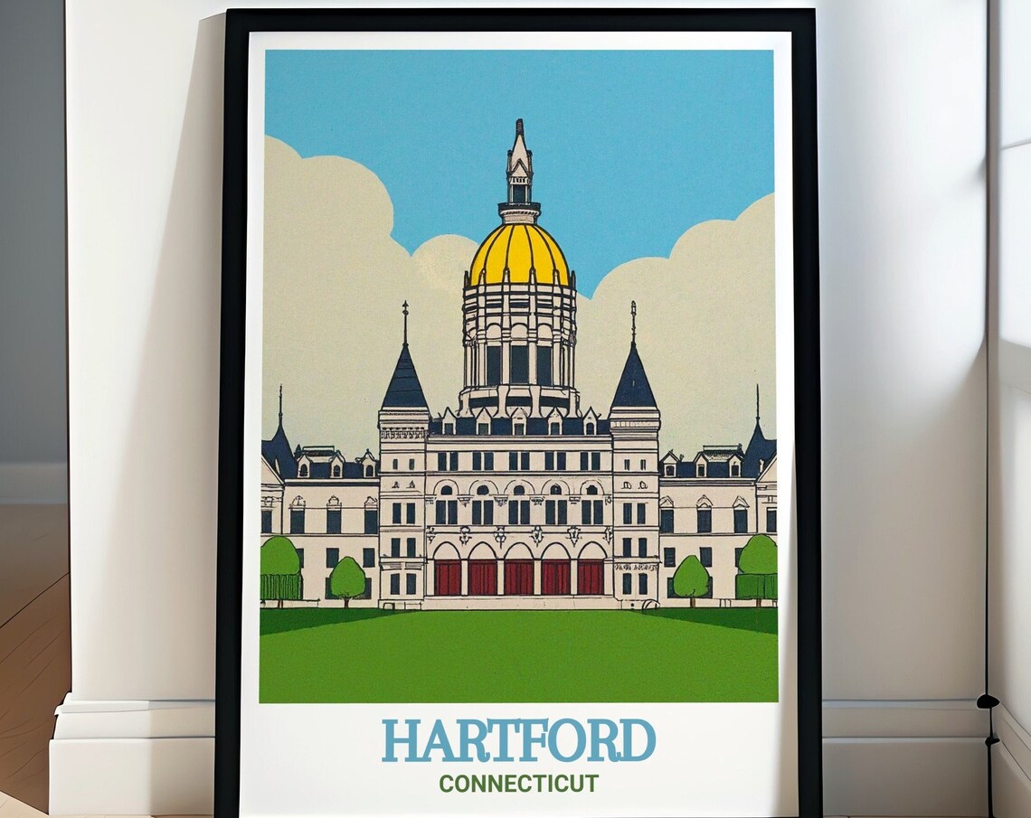 Hartford Connecticut State Capitol Poster with Its Golden Dome