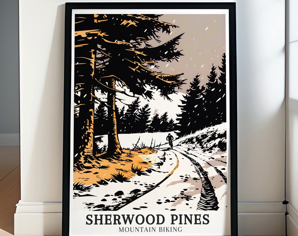 Sherwood Pines Mountain Biking Snowy Trail Rider Adventure Poster