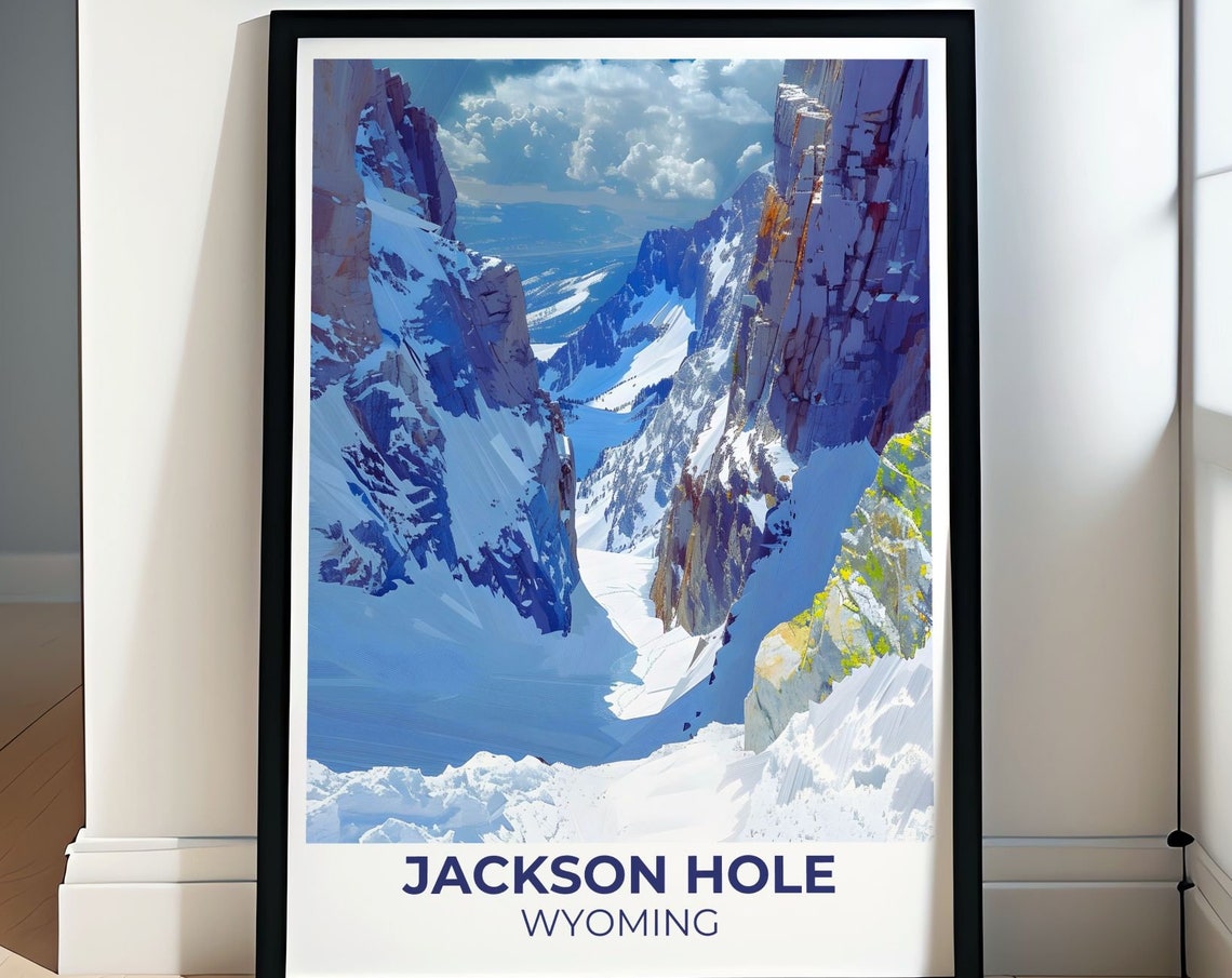 Jackson Hole Wyoming Snowy Mountain Canyon Steep Chute Ski Poster