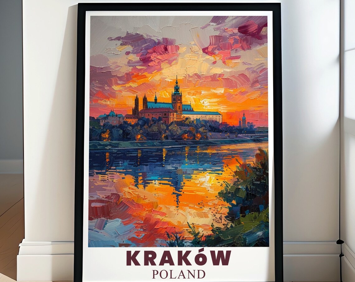 Krakow Poland Wawel Castle Oil Painting Sunset Artwork Poster