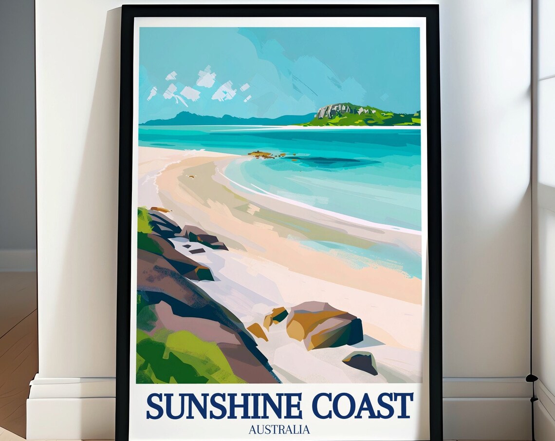 Sunshine Coast Australia Curved Beach Turquoise Water Poster