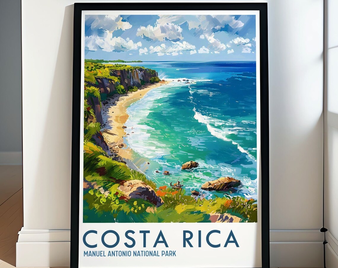 Costa Rica Manuel Antonio National Park Beach Cliffs Travel Poster