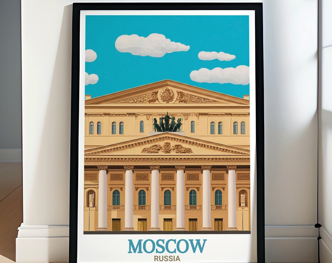 Moscow Bolshoi Theatre Neoclassical Facade Russia Travel Poster