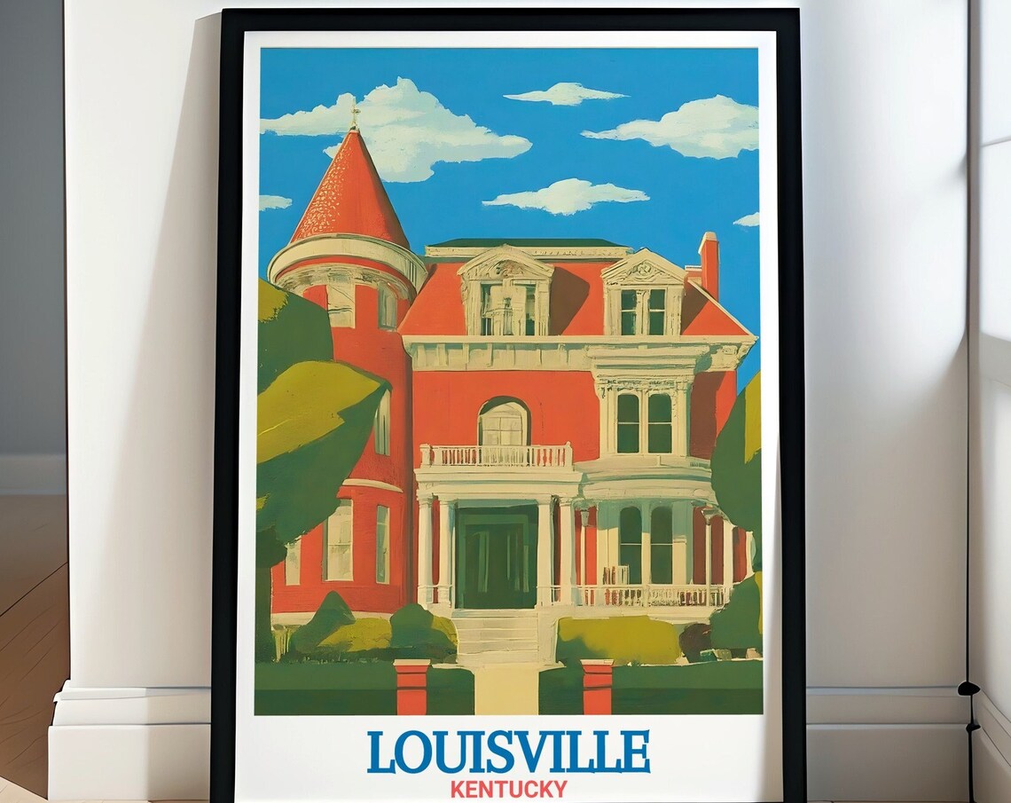 Old Louisville Victorian Mansion With Red Turret Travel Poster