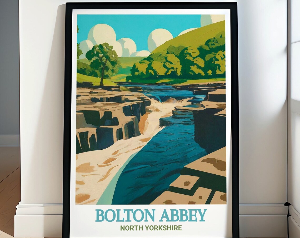 Bolton Abbey The Strid Rocky River Gorge Waterfall View Poster