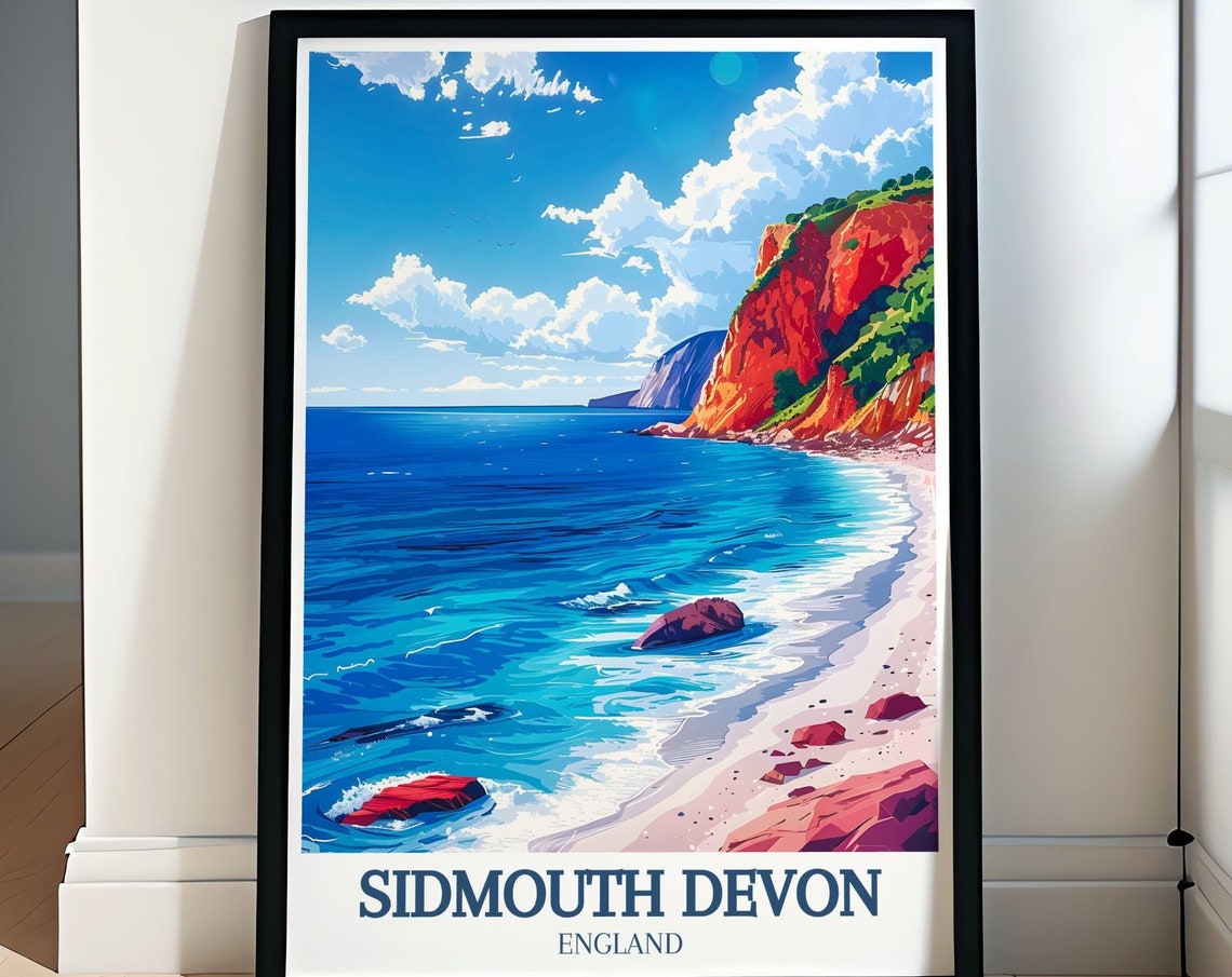Sidmouth Devon Jurassic Coast Red Cliffs Bright Blue Sea Poster