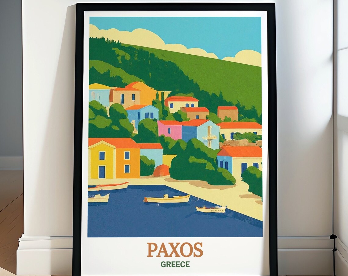 Paxos Greece Loggos Colorful Fishing Village Mediterranean Poster