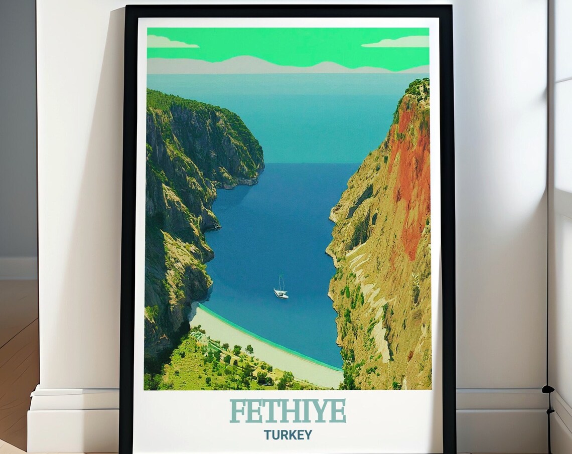 Fethiye Turkey Butterfly Valley Blue Bay Cliffs Scenic Poster