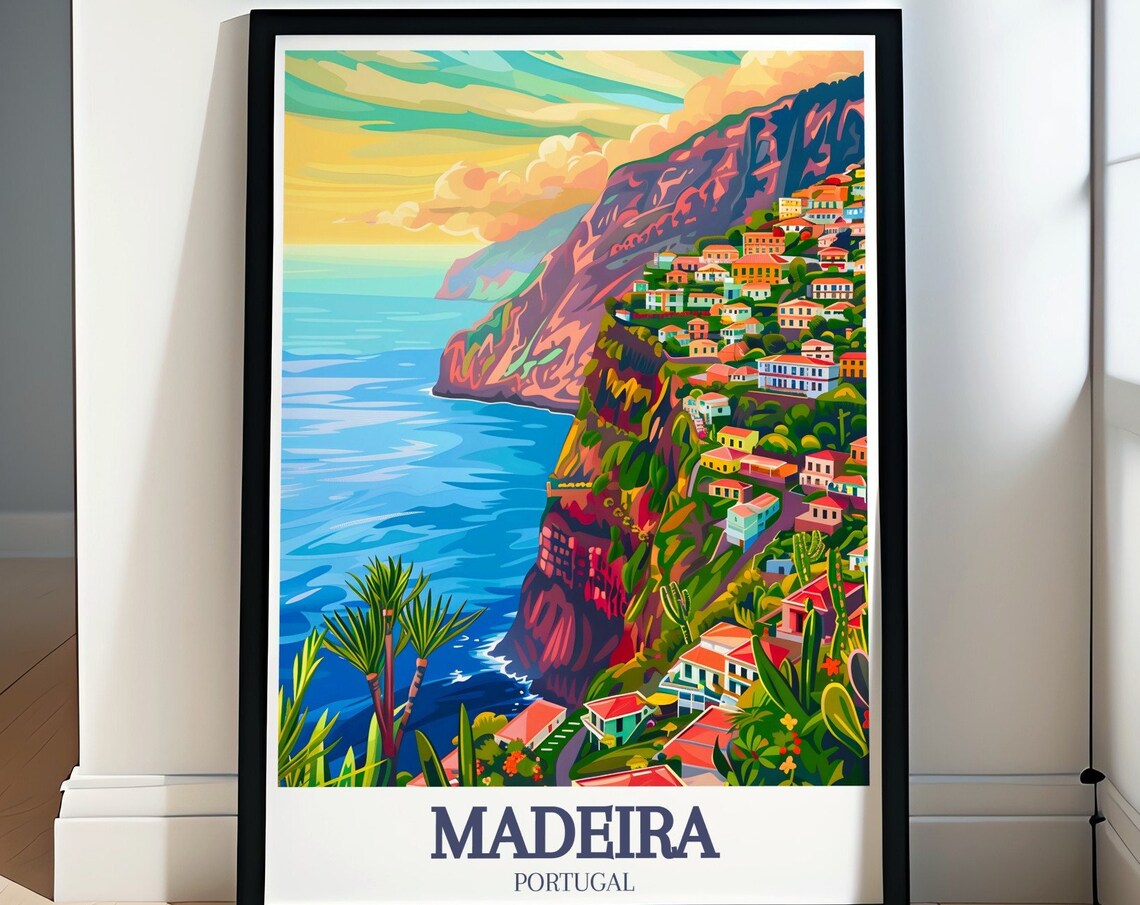 Madeira Portugal Cabo Girao Colorful Cliffside Town Travel Poster