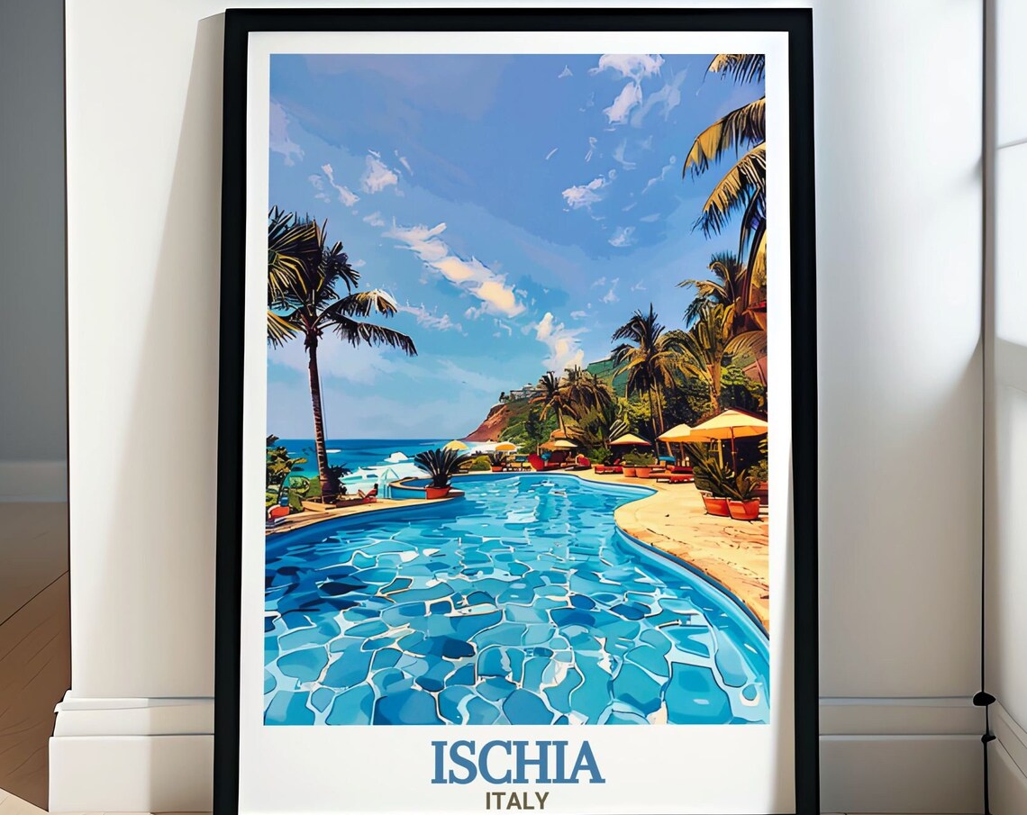 Ischia Italy Thermal Pool Palm Trees Tropical Resort Retreat Poster