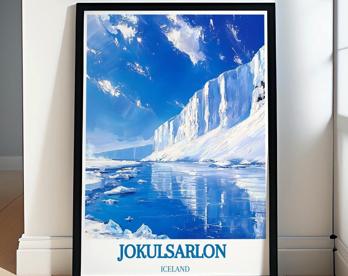 Jokulsarlon Glacier Lagoon Blue Ice Cliffs Iceland Travel Poster