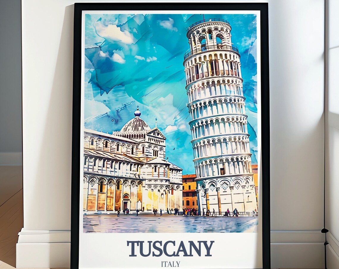Tuscany Leaning Tower of Pisa Cathedral Italy Watercolor Poster