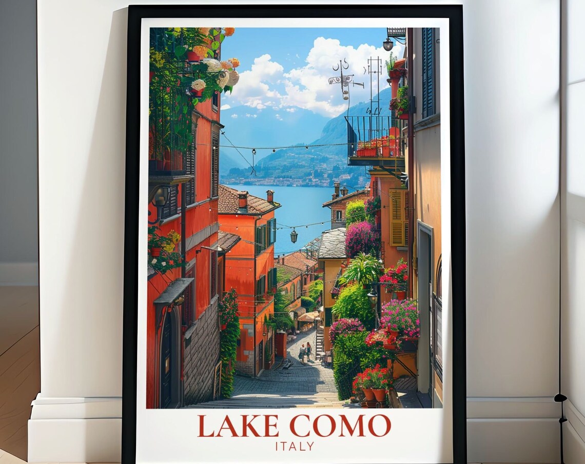 Lake Como Bellagio Flower Street Lake View Italy Charming Poster