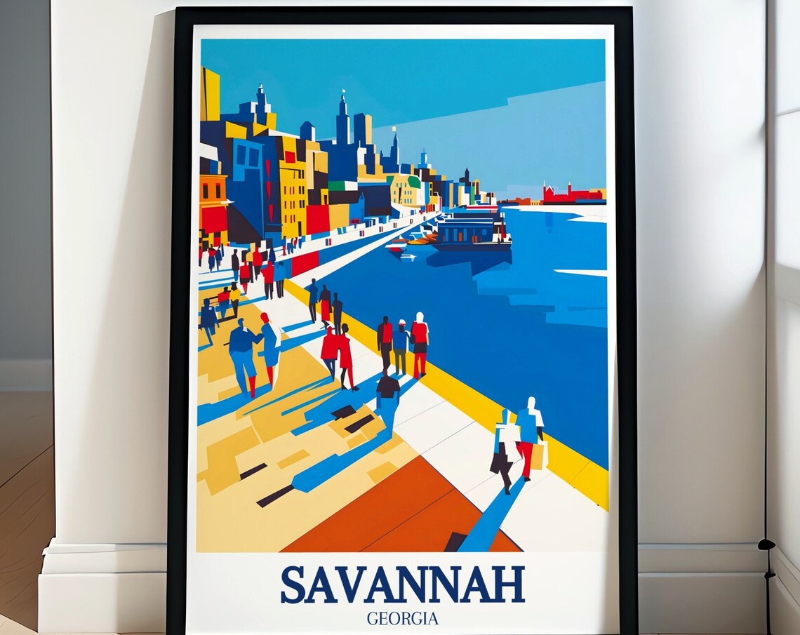 Savannah Georgia River Street Waterfront Colorful City Poster