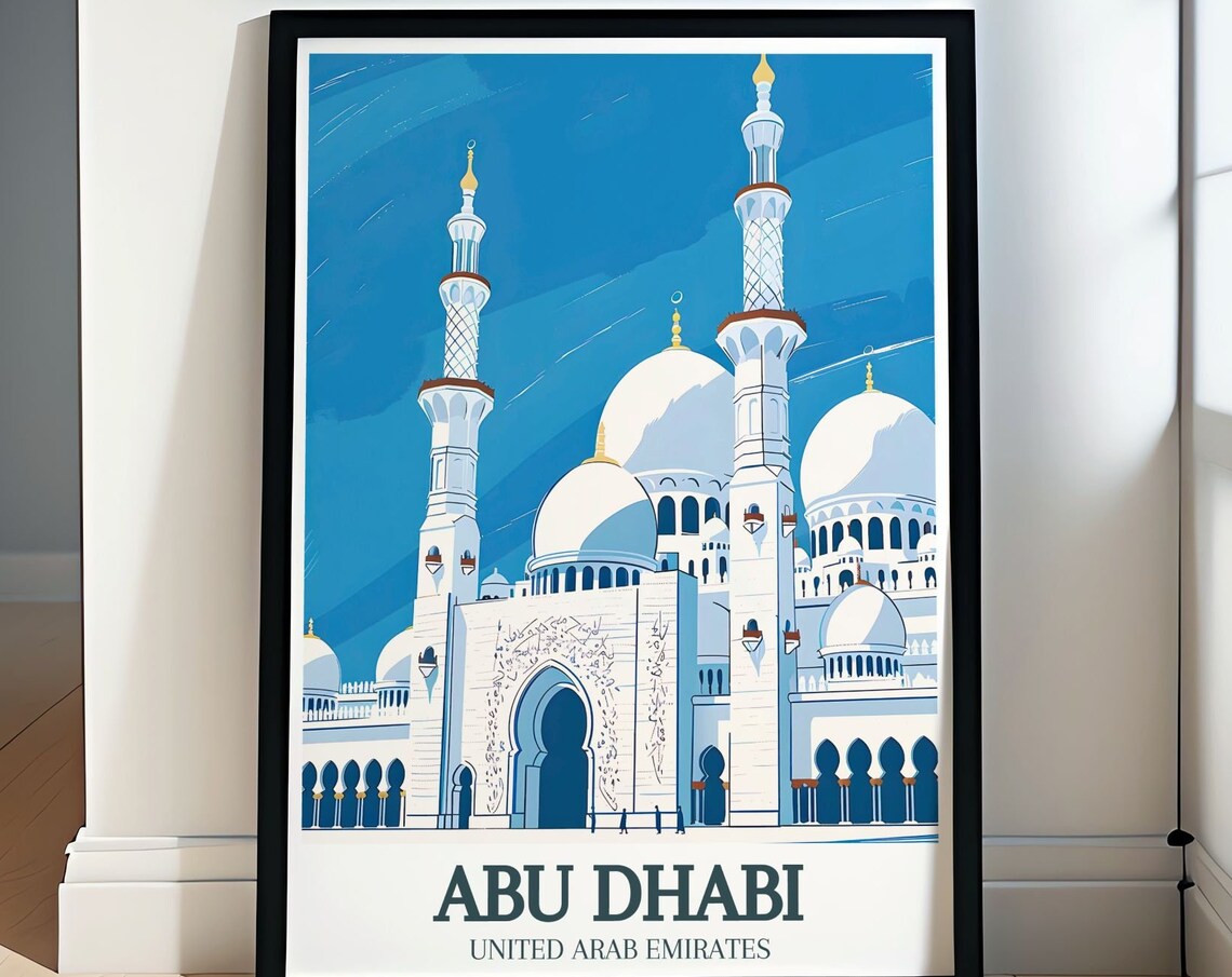 Sheikh Zayed Grand Mosque Abu Dhabi UAE Blue Sky Travel Poster