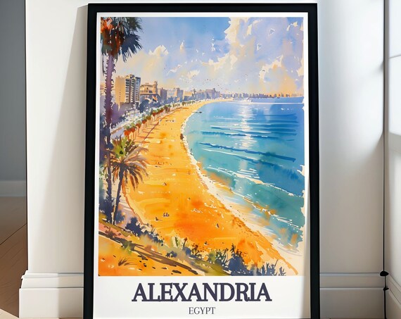 Alexandria Egypt Poster Stanley Beach And Corniche Promenade Cathedral Art Print Alexandria Egypt Poster