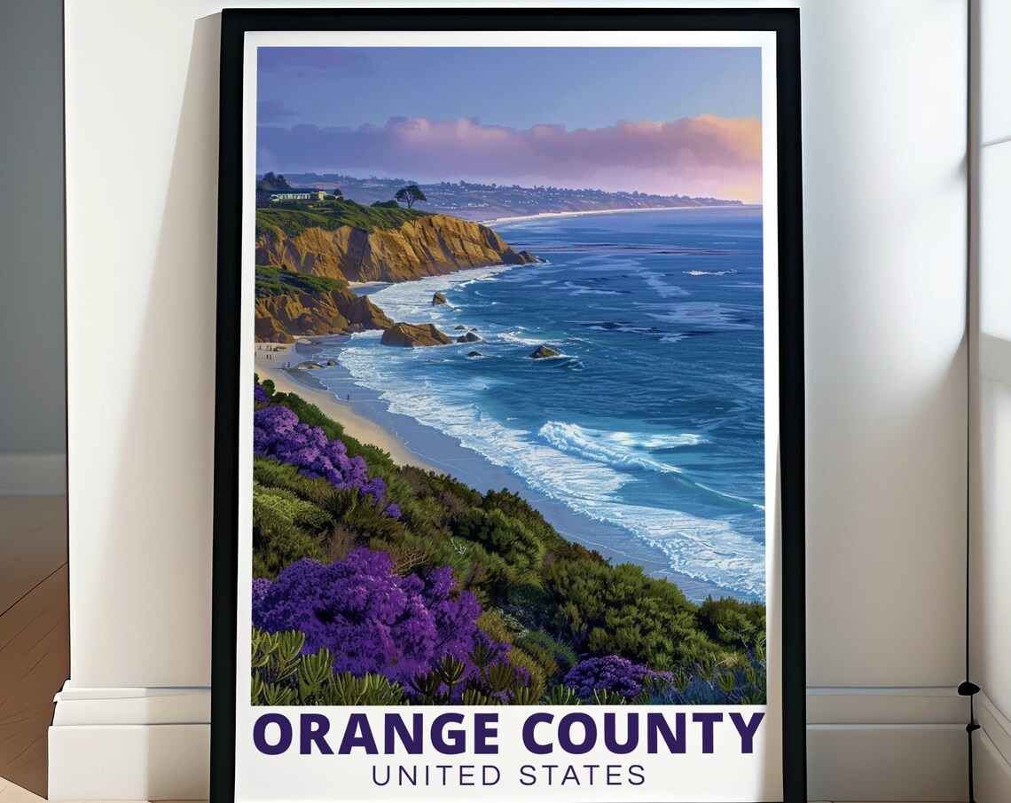 Orange County California Crystal Cove Bluffs Purple Blooms Surf Poster