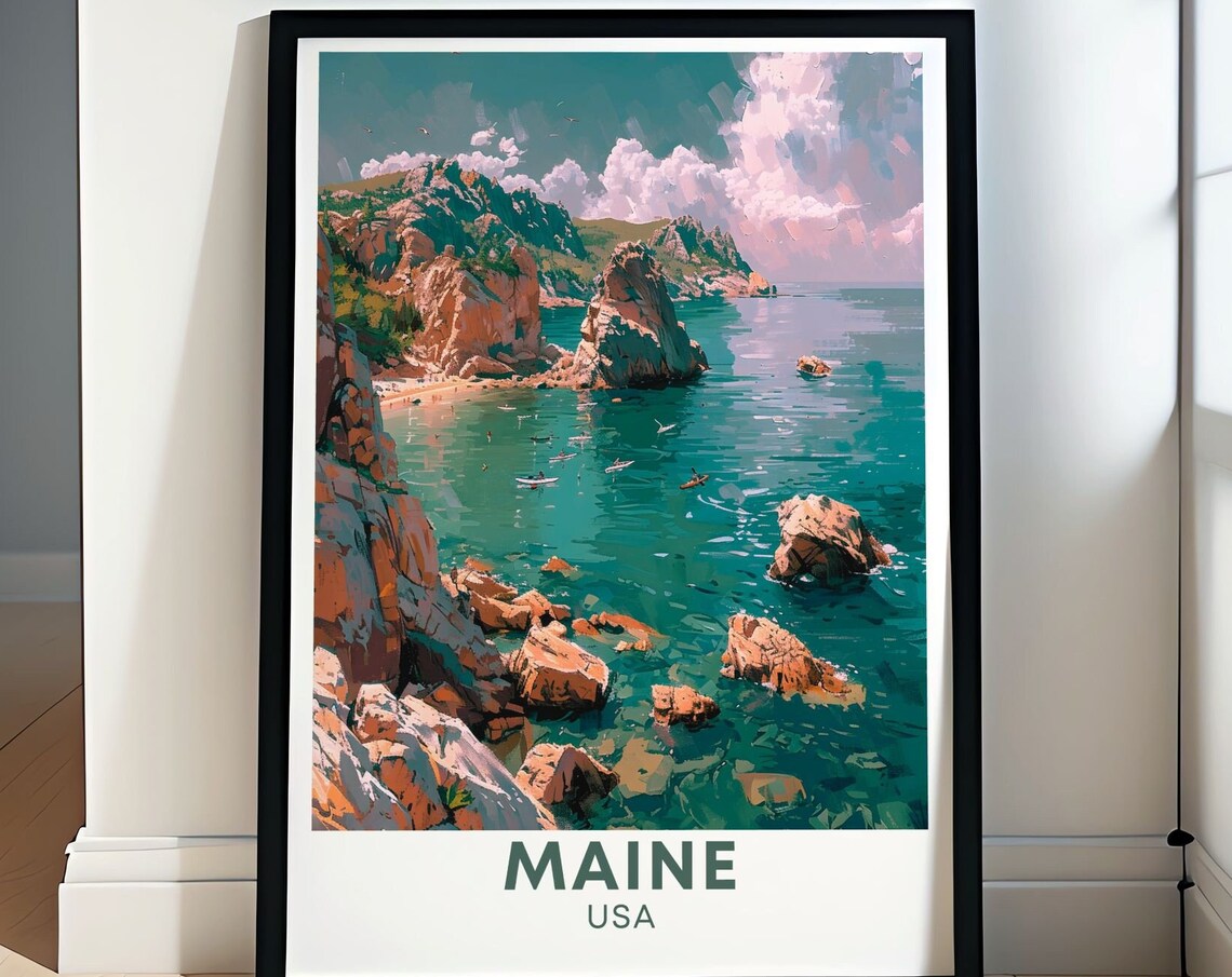 Maine USA Rugged Rocky Coast With Turquoise Water Cove Poster