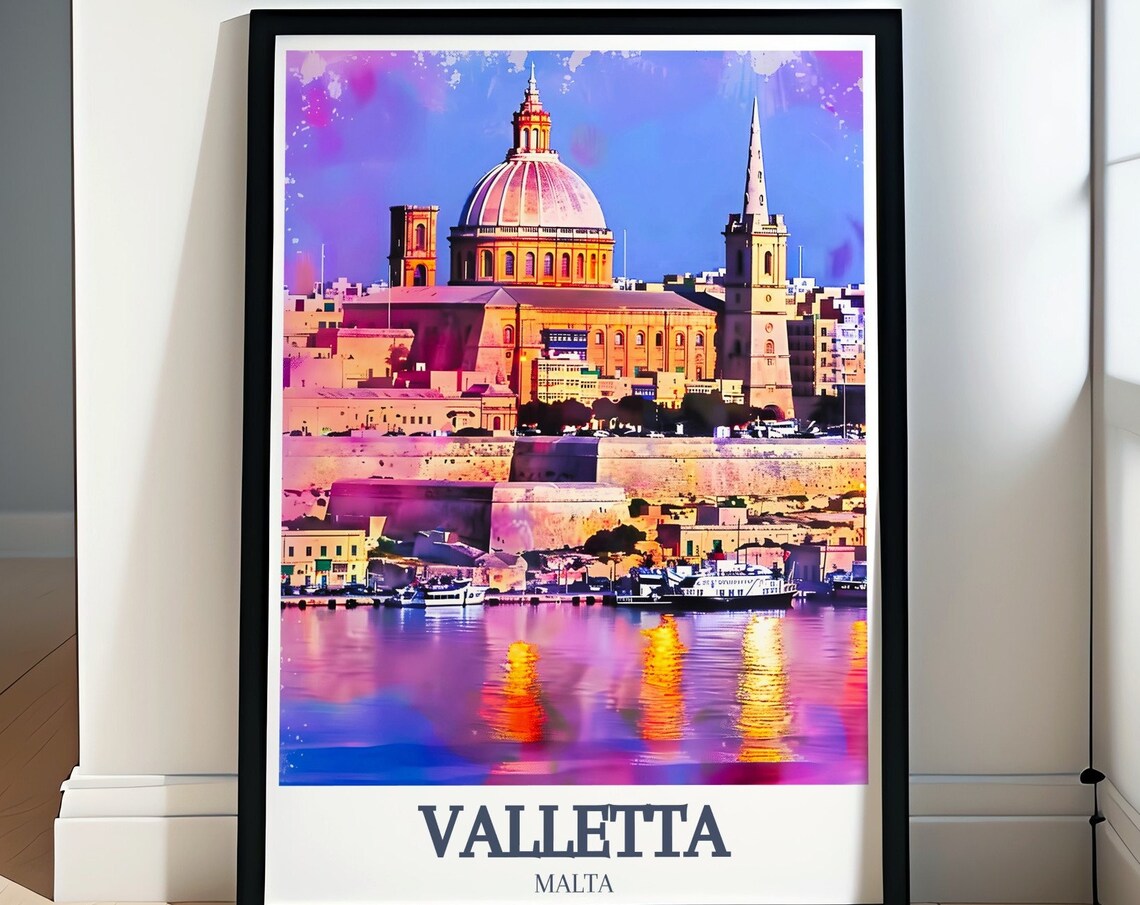 Valletta Malta Grand Harbour Night Lights Dome Church Poster