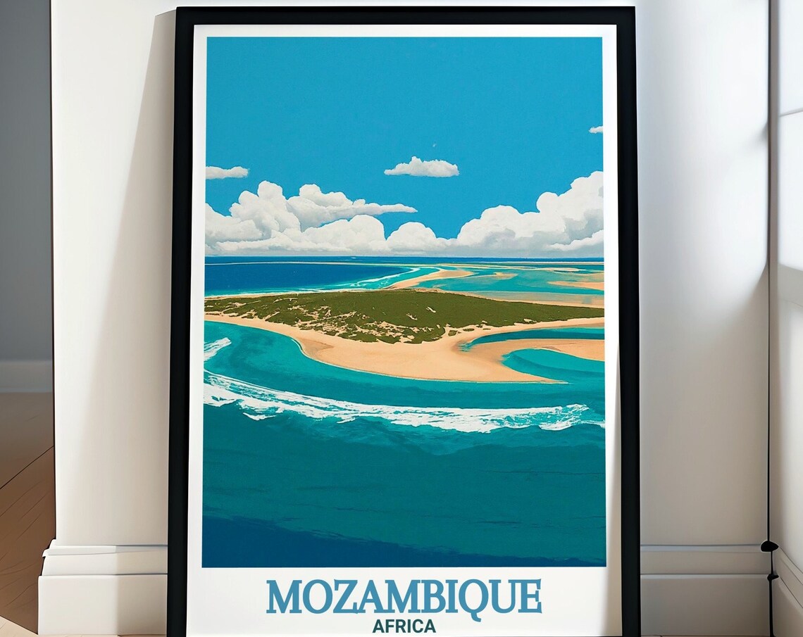 Mozambique Bazaruto Archipelago Aerial Island Lagoon Travel Poster