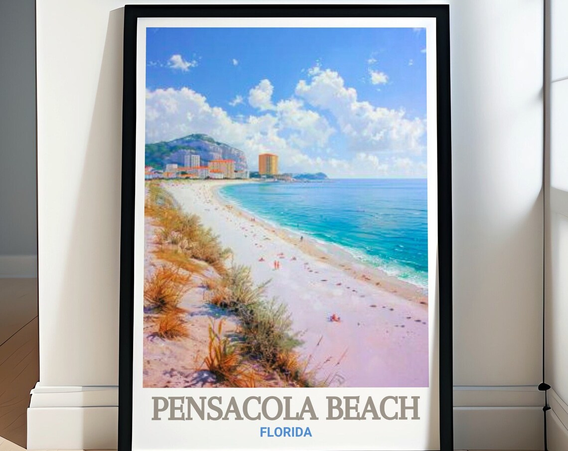Pensacola Beach White Sand Shoreline Florida Coast Travel Poster