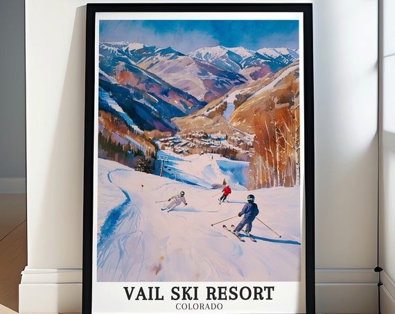 Vail Ski Resort Travel Art Vail Village And Vail Mountain Travel Prints Vail Ski Resort Decor Vail Ski Resort Print