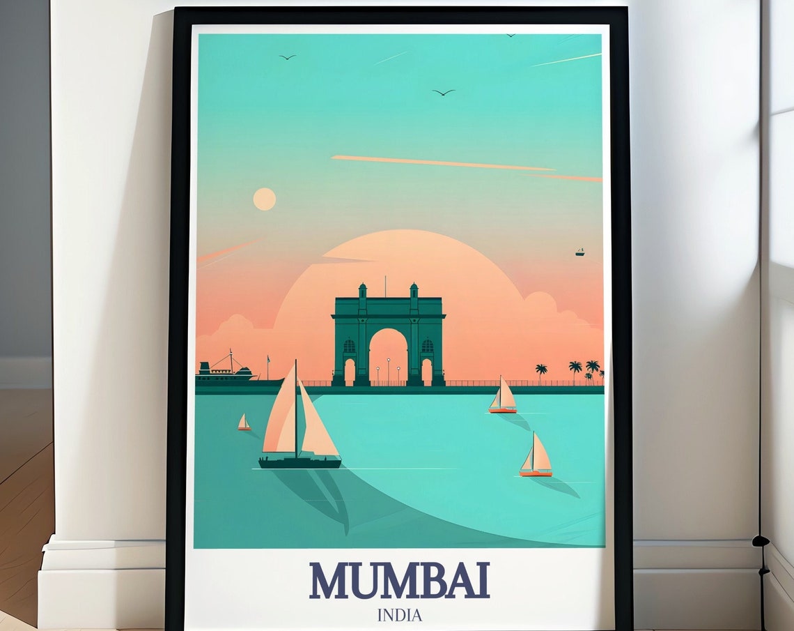 Mumbai Travel Poster Gateway Of India Arabian Sea Travel Print Gateway Of India Arabian Sea Mumbai Art And Poster