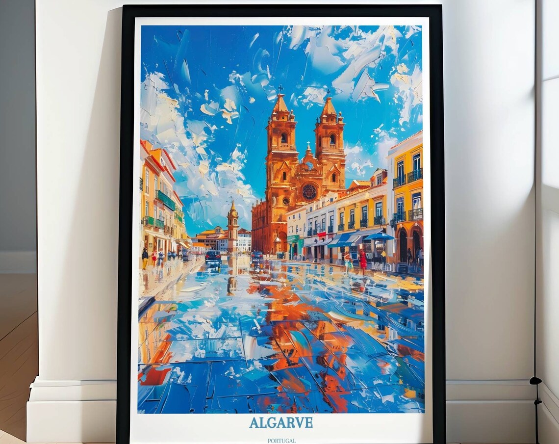 Algarve Portugal Faro Cathedral Square Impressionist Art Poster