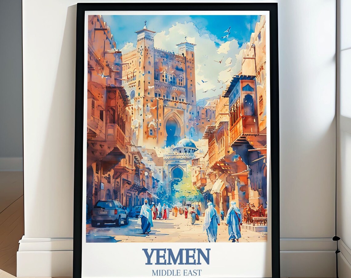 Yemen Old Sanaa Bab Al Yaman Bustling Street Scene Middle East Poster