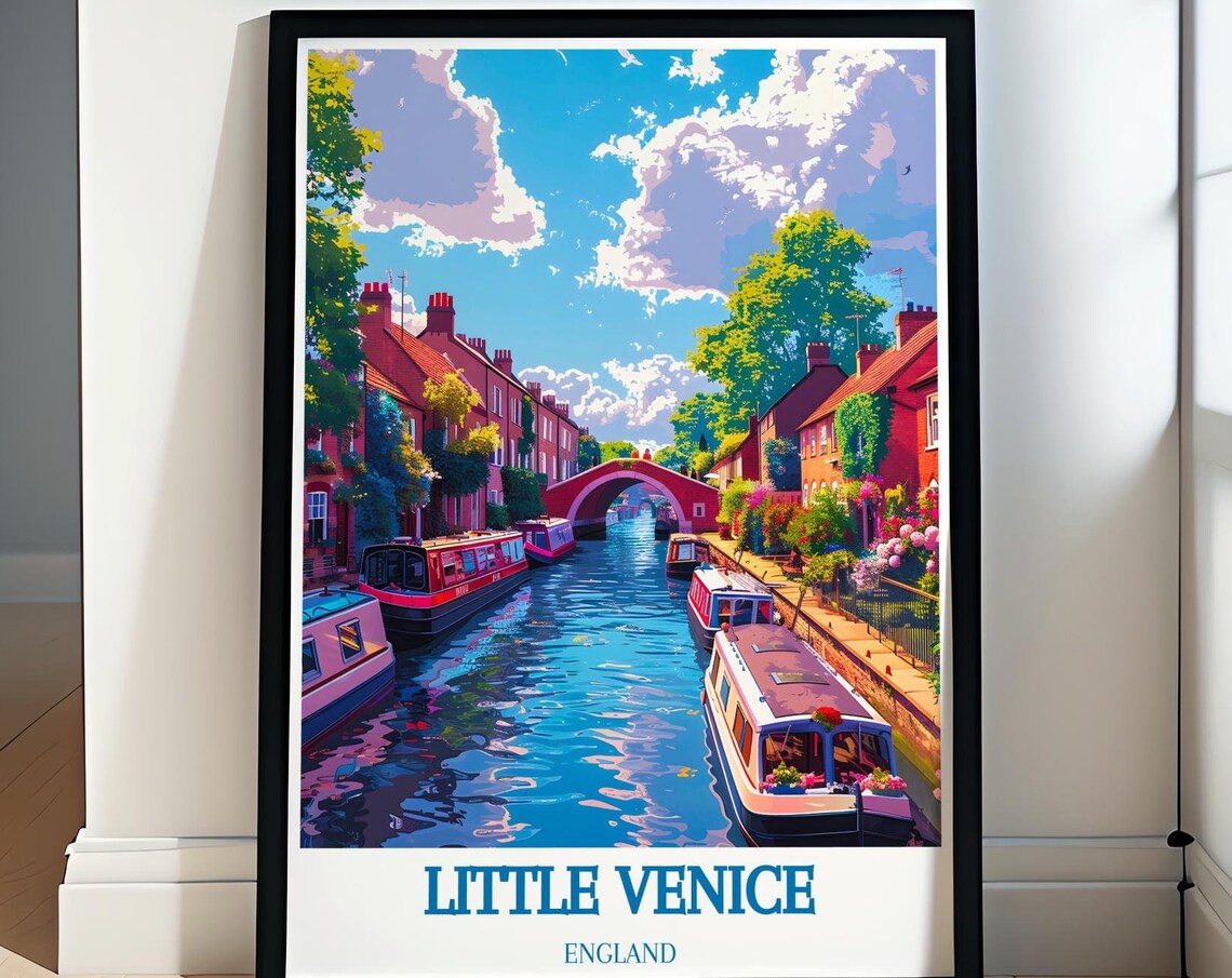 Little Venice London Canal Narrowboats Bright Sunny Travel Poster