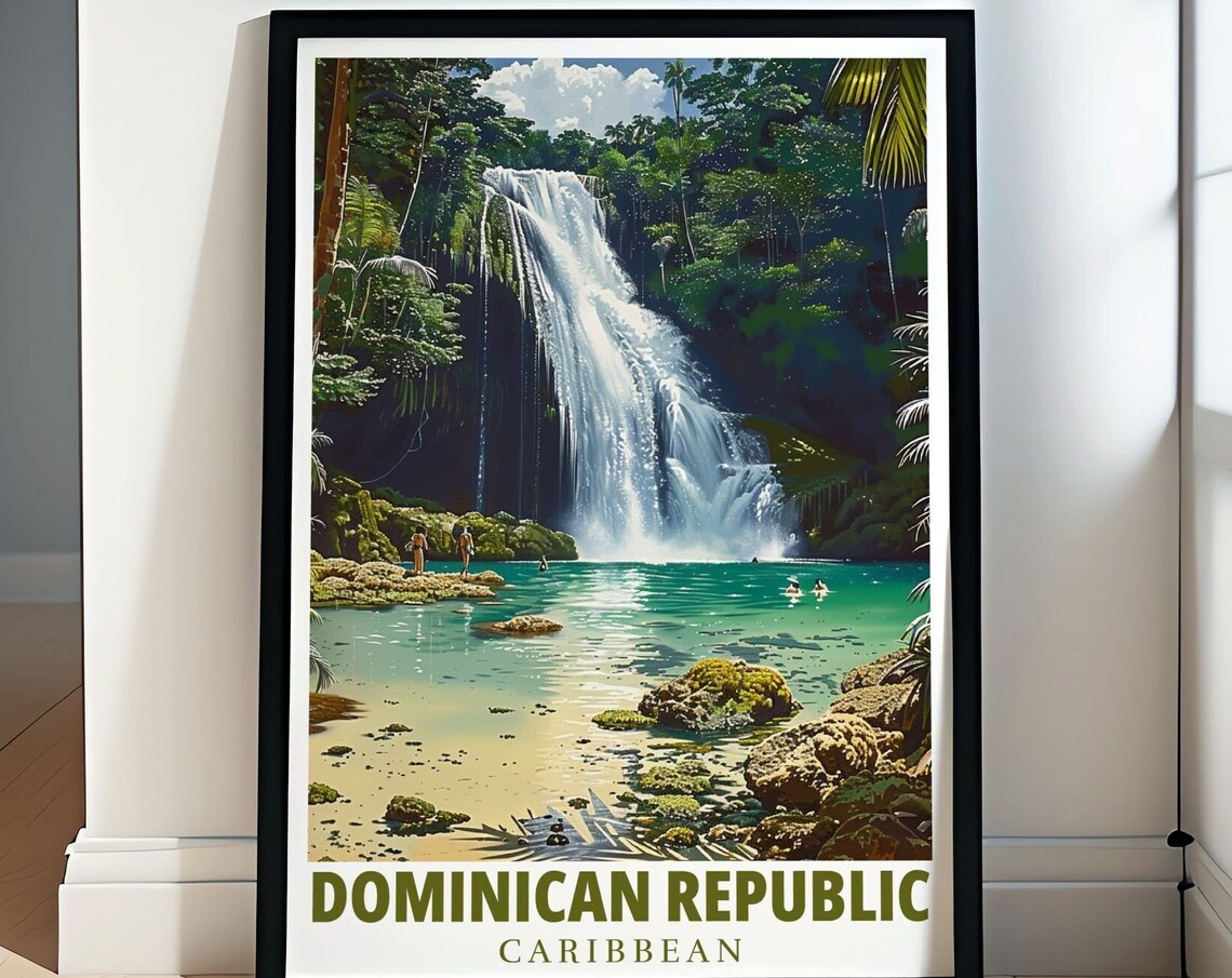 Dominican Republic El Limon Waterfall Jungle Pool Scene Poster