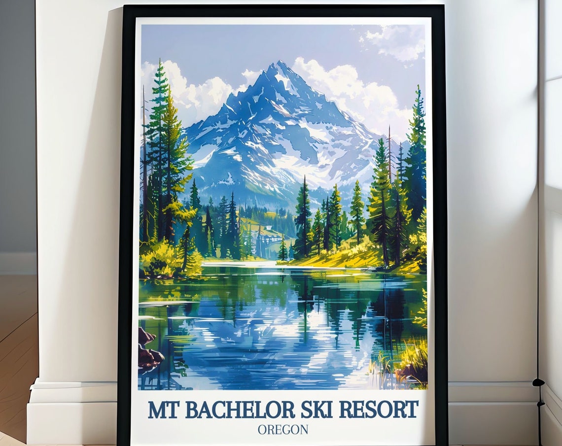 Mt Bachelor Oregon Snowy Peak Poster with Alpine Lake Reflection