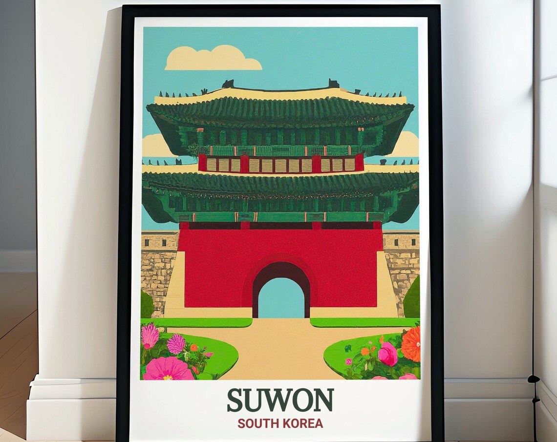 Suwon Paldalmun Gate Red Two Tier Tower Flower Garden Poster