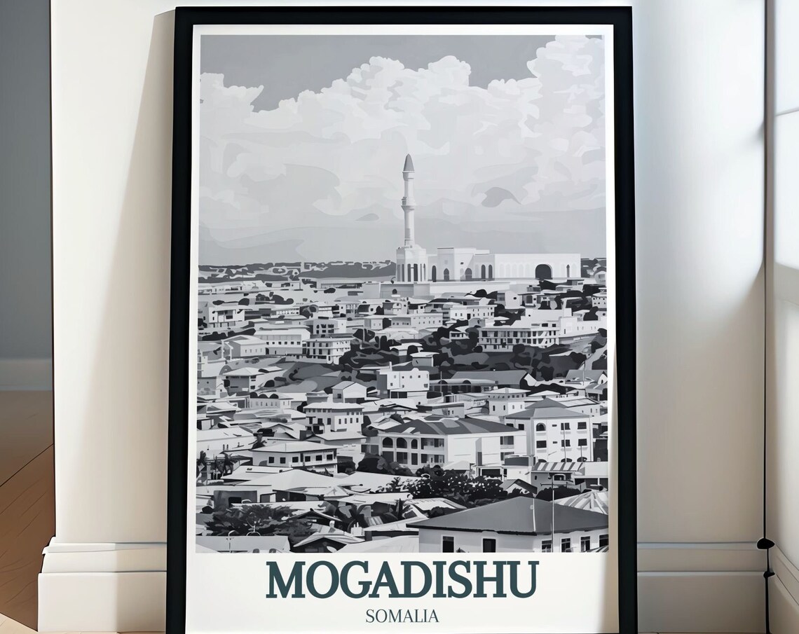Mogadishu Somalia Monochrome Cityscape Mosque Skyline Poster